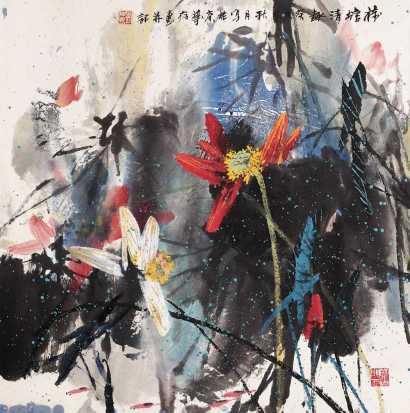 刘存惠 2003年作 花卉 镜心